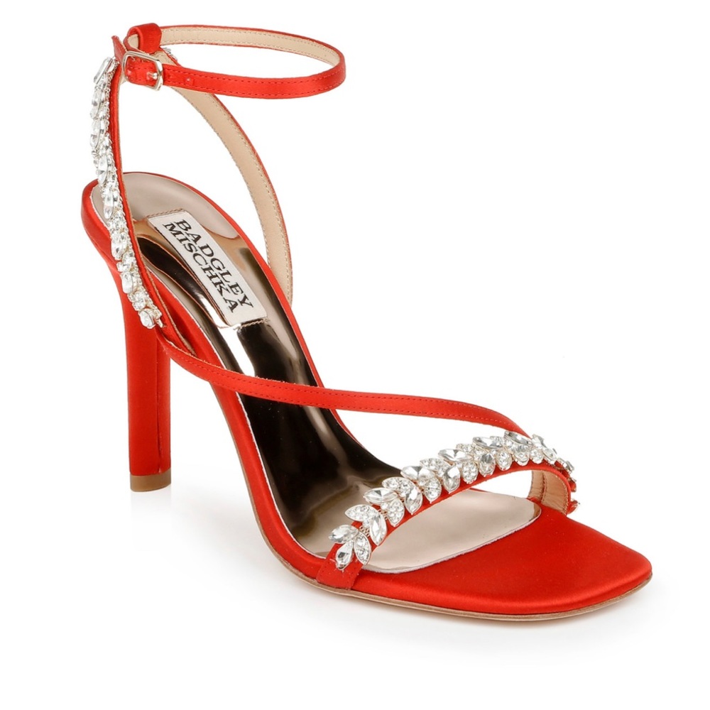 Badgley Mischka Kerry Navette Crystal Strappy Stiletto in Red